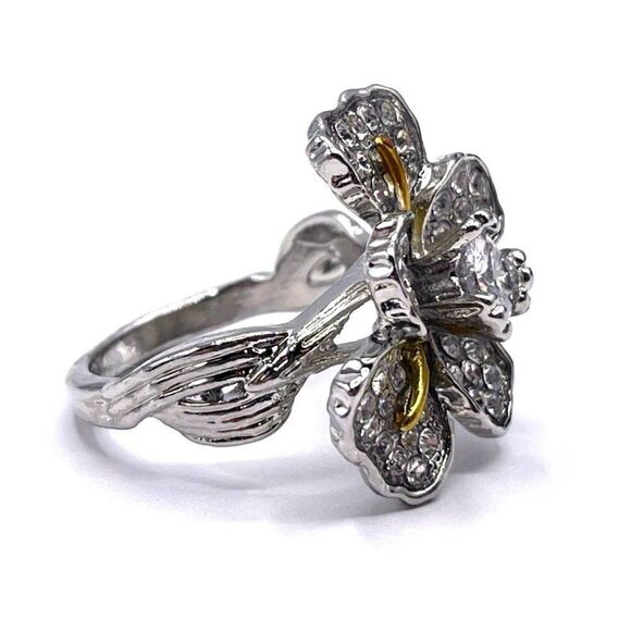 925 Sterling Silver with White Cubic Zirconia Flower Statement Ring Size 6 - Picture 3 of 6